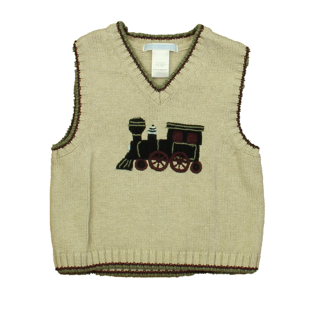 Janie and Jack Boys Khaki Train Sweater Vest size: 12-18 Months